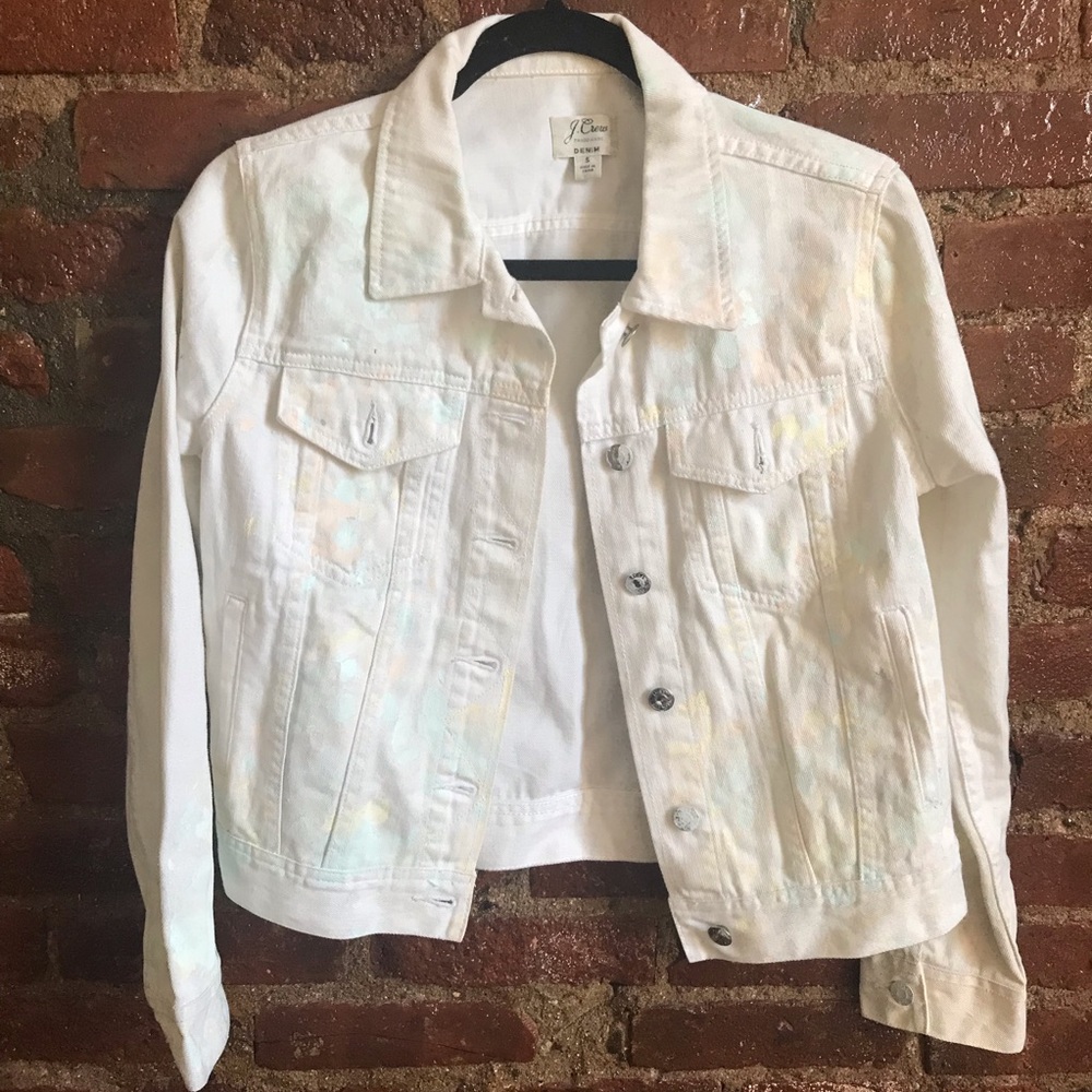 White Jcrew Paint Splatter Jean Jacket